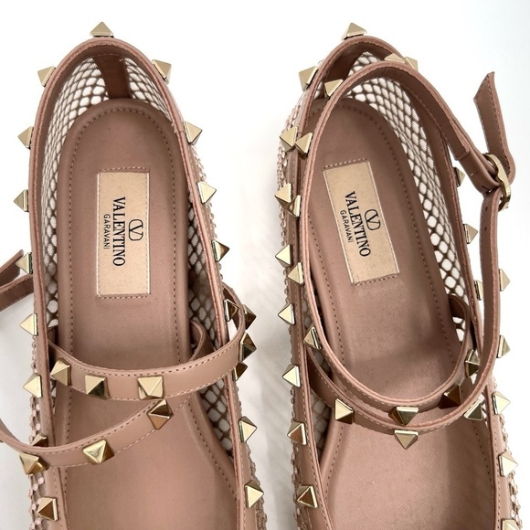 VALENTINO GARAVANI Rockstud Crystal Net Ankle-Strap Ballerina Flats new 39.5 - Picture 7 of 14